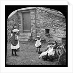 Victorian Children and Woman Feeding Hens on a Farm, Isle of Man by George Bellett Cowen